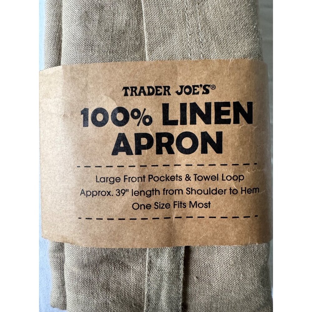 Trader Joes 100% Linen Apron Tan Pinafore Cross-back Over The Head OSFM Cooking - Picture 1 of 10
